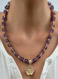 Amethyst Necklace with Sterling Silver Flower Pendant and Clasp – 17"