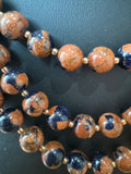 Blue Sandstone Necklace with Rose Gold Accents – 20"
