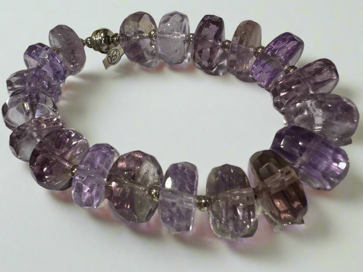 Ametrine Bracelet with Sterling Silver Beads and Magnetic Clasp