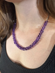 Adjustable Amethyst Necklace with Stainless Steel Chain and Sterling Silver Clasp – 18" to 21"