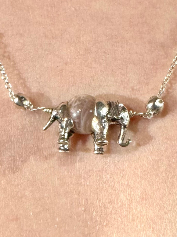 Sterling Silver Elephant Necklace with Peach Moonstone