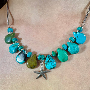 Turquoise and Sterling Silver Starfish Necklace