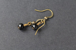 Black Spinel & Brass Earrings