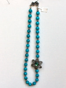 20" Buffalo Turquoise & Tibetan Silver with Pewter Clasp Necklace
