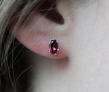 Oval Garnet Earrings in Sterling Silver