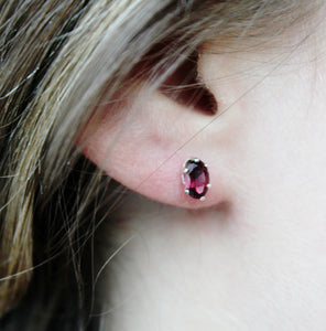 Oval Garnet Earrings in Sterling Silver