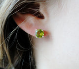 4 Prong Peridot Round Earrings