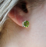 4 Prong Peridot Round Earrings