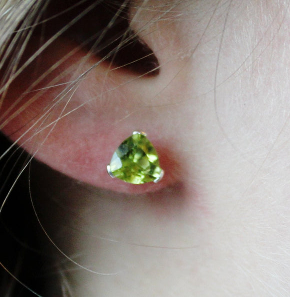 Trillion Peridot Earrings in Sterling Silver