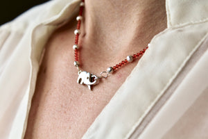16" Elephant Necklace with Carnelian & Sterling Silver