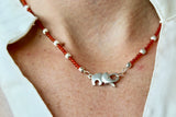 16" Elephant Necklace with Carnelian & Sterling Silver