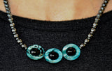 19" Hematite, Onyx, and Shell Necklace