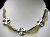 14"-18" Peridot, Citrine, & Lapis Lazuli Three Strand Adjustable Necklace