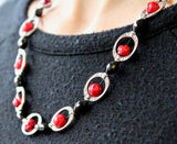 21" Red Coral & Black Spinel Necklace