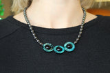 19" Hematite, Onyx, and Shell Necklace