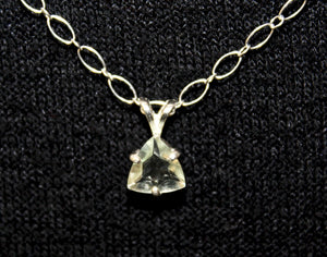Adjustable 16"-20" Green Amethyst Trillion Pendant Necklace Set in Solid Sterlin
