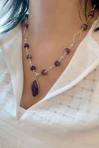 19” Charoite Diamond accent Necklace
