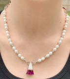 Shell, Pearl, and Sterling Silver Necklace