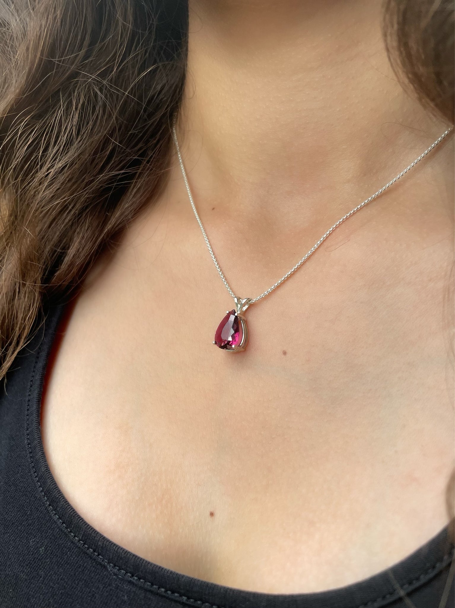 18kt Teardrop Pink Tourmaline & Diamond Halo Necklace