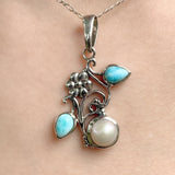 19” Larimar and Pearl Necklace