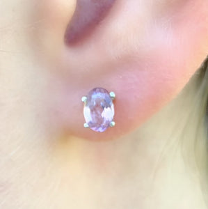 Pink/Purple Kunzite Oval 6mm x 4mm Earrings