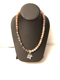 18” Peach moonstone Necklace with Flower Moonstone Pendant