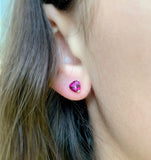 Deep Pink Topaz Trillion 6mm Earrings