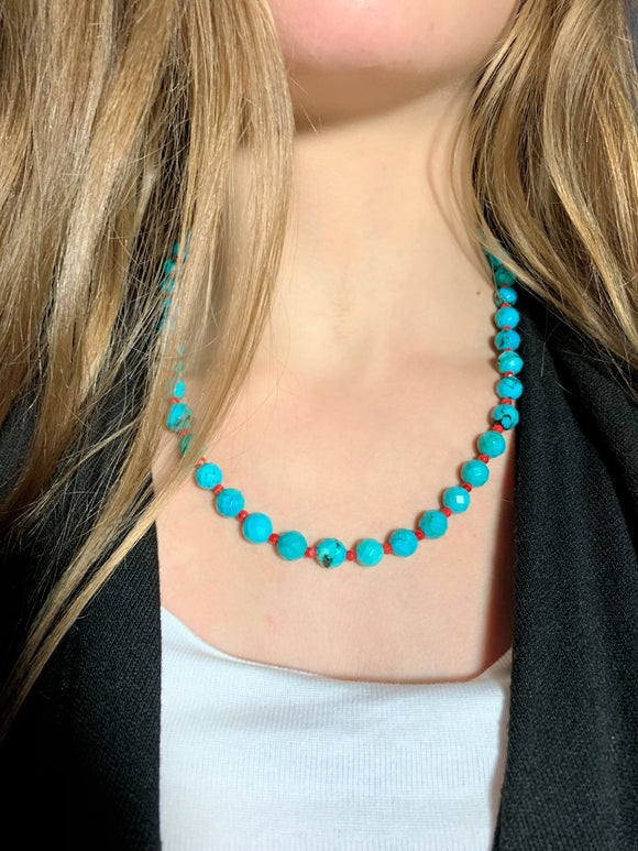 Turquoise and red coral necklace