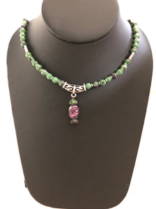 18” Ruby Zoisite with Tibetan Silver Necklace