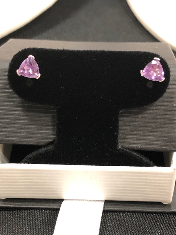 Rose Amethyst Trillion 6mm Earrings